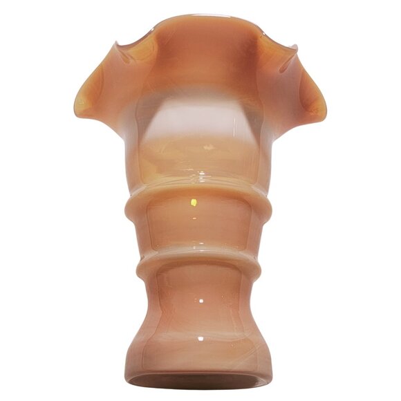 Vintage Altaglass Ruffled Peach & White Opalescent Vase - Excellent Condition - Picture 4 of 8